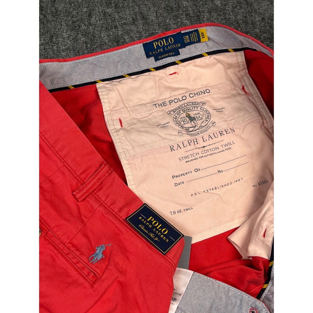 Polo Ralph Lauren Classic Fit Stretch Cotton Twill Chino‎ Shorts Size 52 Red